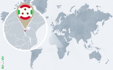 Soyut mavi Dünya Haritası ile büyütülmüş Burundi.