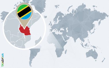 Büyütülmüş Tanzanya ile soyut mavi Dünya Haritası.