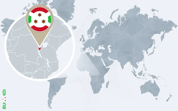 Mapa del mundo azul abstracto con Burundi ampliado . — Vector de stock
