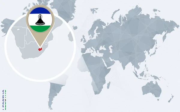 Mapa świata niebieski streszczenie z powiększony Lesotho. — Wektor stockowy