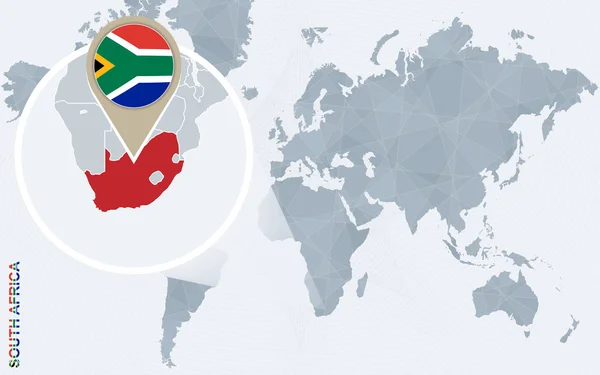 Carte du monde bleue abstraite avec Afrique du Sud agrandie . — Image vectorielle