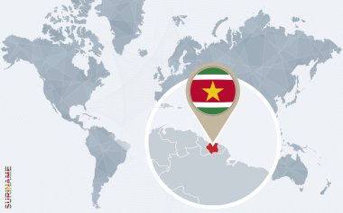 Büyütülmüş Surinam ile soyut mavi Dünya Haritası.