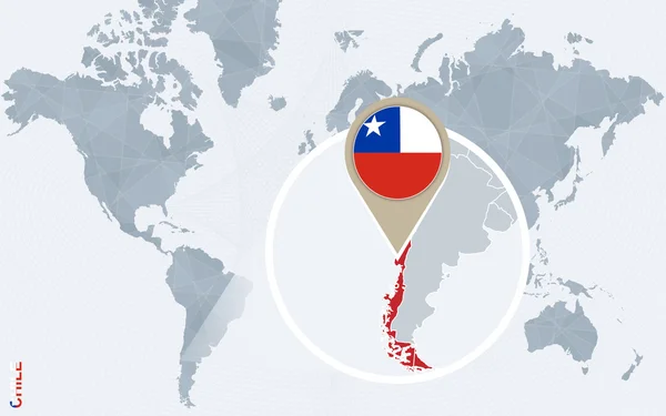 Abstract blauw wereldkaart met vergrote Chili. — Stockvector