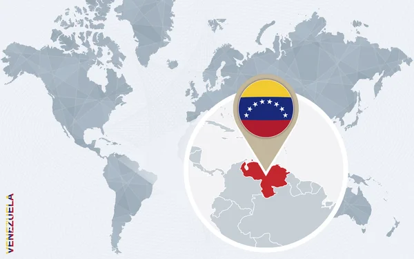 Αφηρημένο μπλε παγκόσμιο χάρτη με τη μεγεθυμένη Βενεζουέλα. — Διανυσματικό Αρχείο