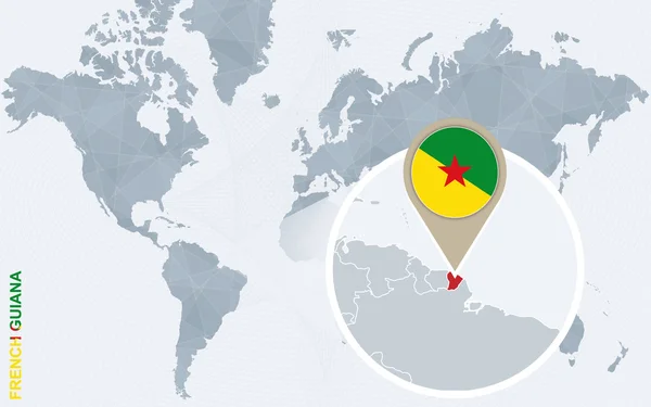 Carte du monde abstraite bleue avec Guyane française agrandie . — Image vectorielle