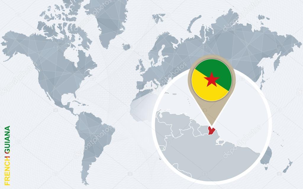 Carte Du Monde Bleu Abstrait Avec Agrandie Français Guyane