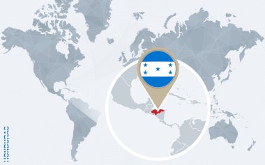 Soyut mavi Dünya Haritası ile büyütülmüş Honduras.