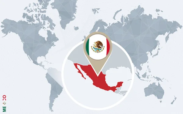 Abstrakte blaue Weltkarte mit vergrößertem Mexiko. — Stockvektor