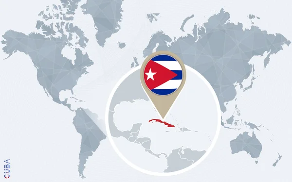 확대 쿠바 추상 파란 세계 지도. — 스톡 벡터