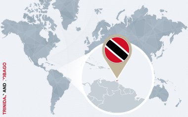 Soyut mavi Dünya Haritası ile büyütülmüş Trinidad ve Tobago.