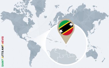 Soyut mavi Dünya Haritası ile büyütülmüş Saint Kitts ve Nevis.