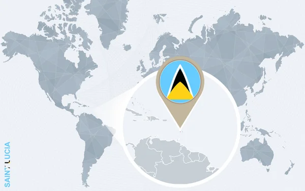 Abstrakt blå Världskarta med förstorade Saint Lucia. — Stock vektor