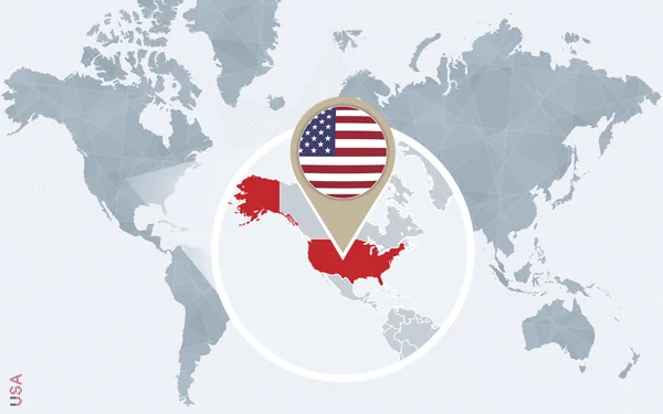Büyütülmüş ABD ile soyut mavi Dünya Haritası. — Stok Vektör