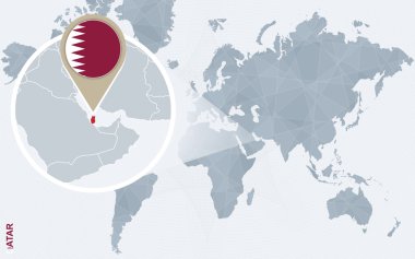 Soyut mavi Dünya Haritası ile büyütülmüş Katar.