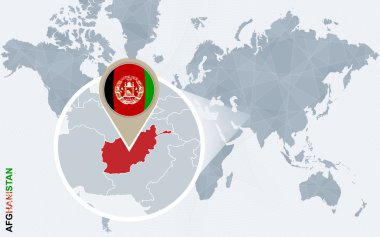 Büyütülmüş Afganistan ile soyut mavi Dünya Haritası.