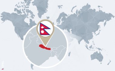 Soyut mavi Dünya Haritası ile büyütülmüş Nepal.
