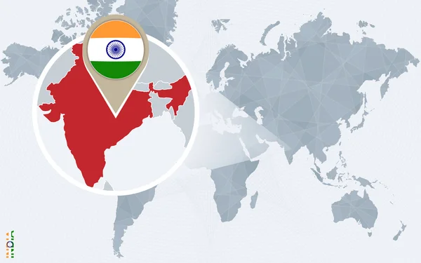 拡大インドと抽象的な青い世界地図. — ストックベクタ