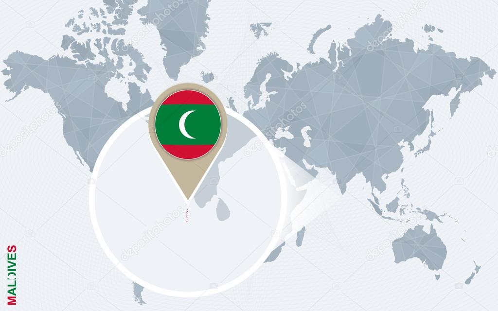 Carte Du Monde Bleu Abstrait Avec Maldives Agrandie Image