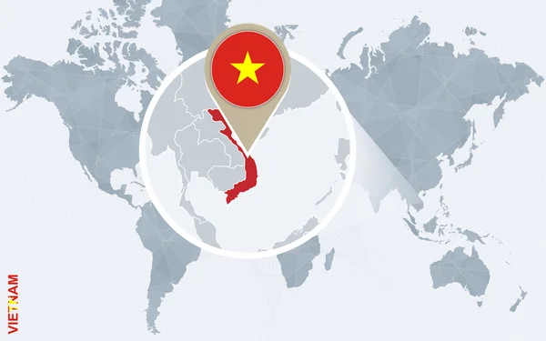 Abstract blauw wereldkaart met vergrote Vietnam. — Stockvector