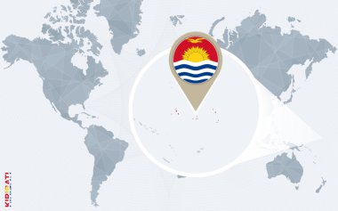 Soyut mavi Dünya Haritası ile büyütülmüş Kiribati.