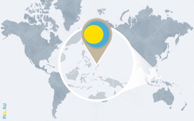 Büyütülmüş Palau ile soyut mavi Dünya Haritası.