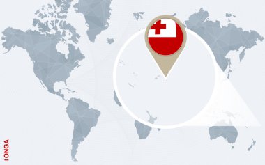Soyut mavi Dünya Haritası ile büyütülmüş Tonga.