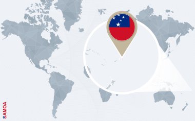 Soyut mavi Dünya Haritası ile büyütülmüş Samoa.
