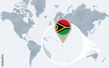 Soyut mavi Dünya Haritası ile büyütülmüş Vanuatu.