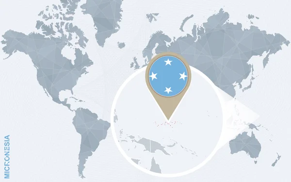 Carte du monde abstraite bleue avec Micronésie magnifiée . — Image vectorielle