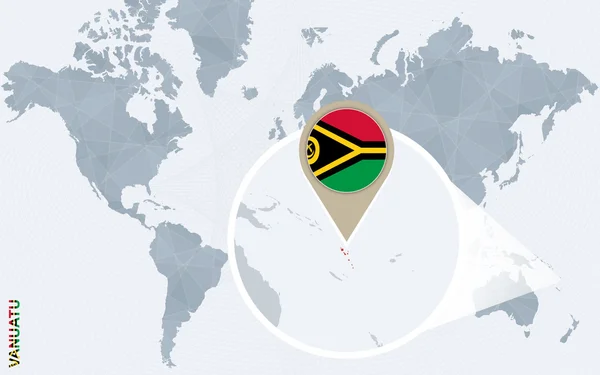 Mapa świata niebieski streszczenie z powiększony Vanuatu. — Wektor stockowy