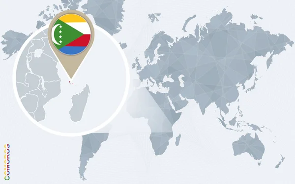Mapa świata niebieski streszczenie z powiększony Komorów. — Wektor stockowy