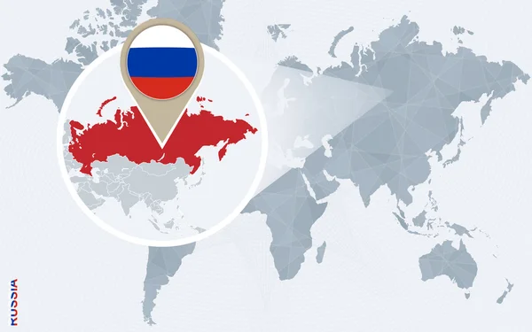 Mapa del mundo azul abstracto con Rusia magnificada . — Vector de stock