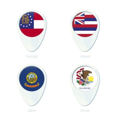 Georgia, Hawaii, Idaho, Illinois bayrak konumu harita PIN simgesi. 