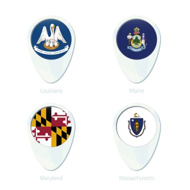 Louisiana, Maine, Maryland, Massachusetts bayrak konumu harita PIN simgesi. 
