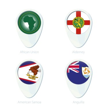 Afrika Birliği, Alderney, Amerikan Samoası, Anguilla bayrak konumu harita PIN simgesi. 