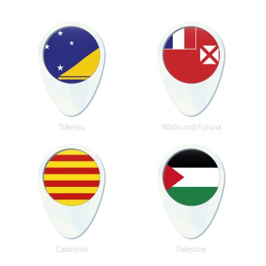 Tokelau, Wallis ve Futuna Adaları, Katalonya, Palestine bayrak konumu harita PIN simgesi. 