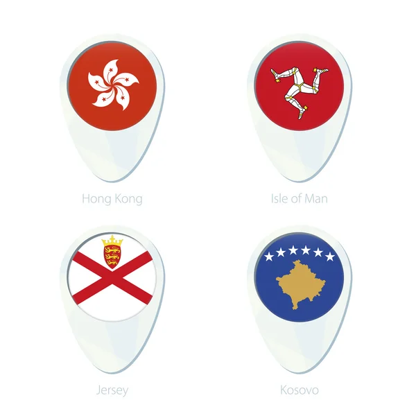 Hong Kong, Île de Man, Jersey, Kosovo icône de la carte de localisation du drapeau . — Image vectorielle