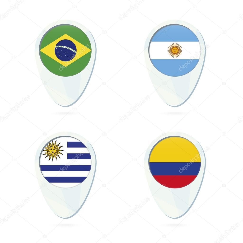 Brazil Argentina Uruguay Colombia Flag Location Map Pin Icon Vector Image By C Boldg Vector Stock 121965752