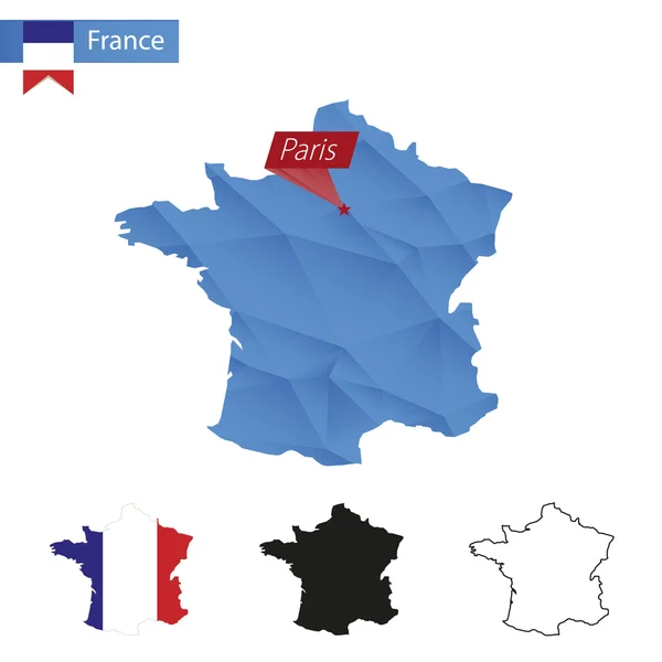 수도 파리와 프랑스 블루 낮은 폴 리 지도. — 스톡 벡터