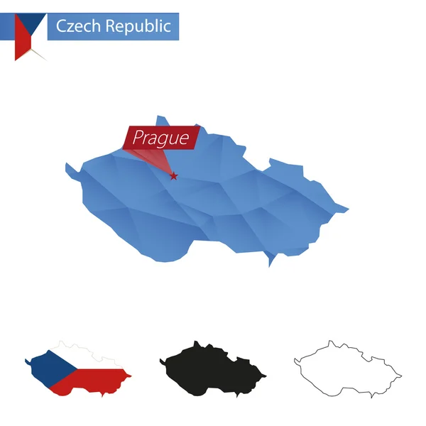 Czech Republic blue Low Poly map with capital Prague. — Stock Vector