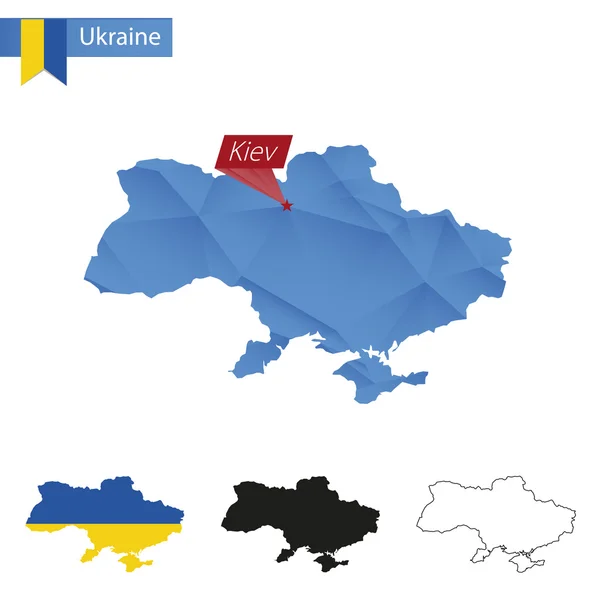 Карта України синій низький Poly з Києва. — стоковий вектор