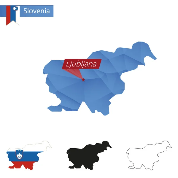 与首都卢布尔雅那斯洛文尼亚蓝色低聚地图. — 图库矢量图片