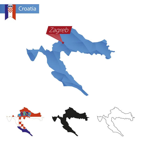 Mapa Chorvatsko modré Low Poly s městem Záhřeb. — Stockový vektor