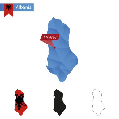 Arnavutluk mavi düşük Poli harita sermaye Tiran.