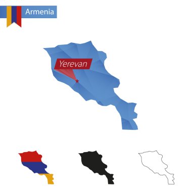 Ermenistan mavi düşük Poli harita başkenti Yerevan ile.