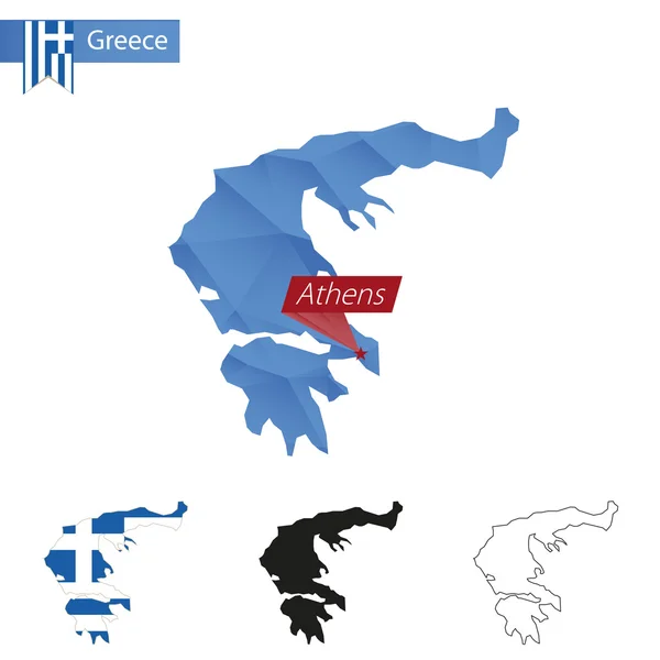 Grekland blå låg Poly karta med huvudstaden Aten. — Stock vektor