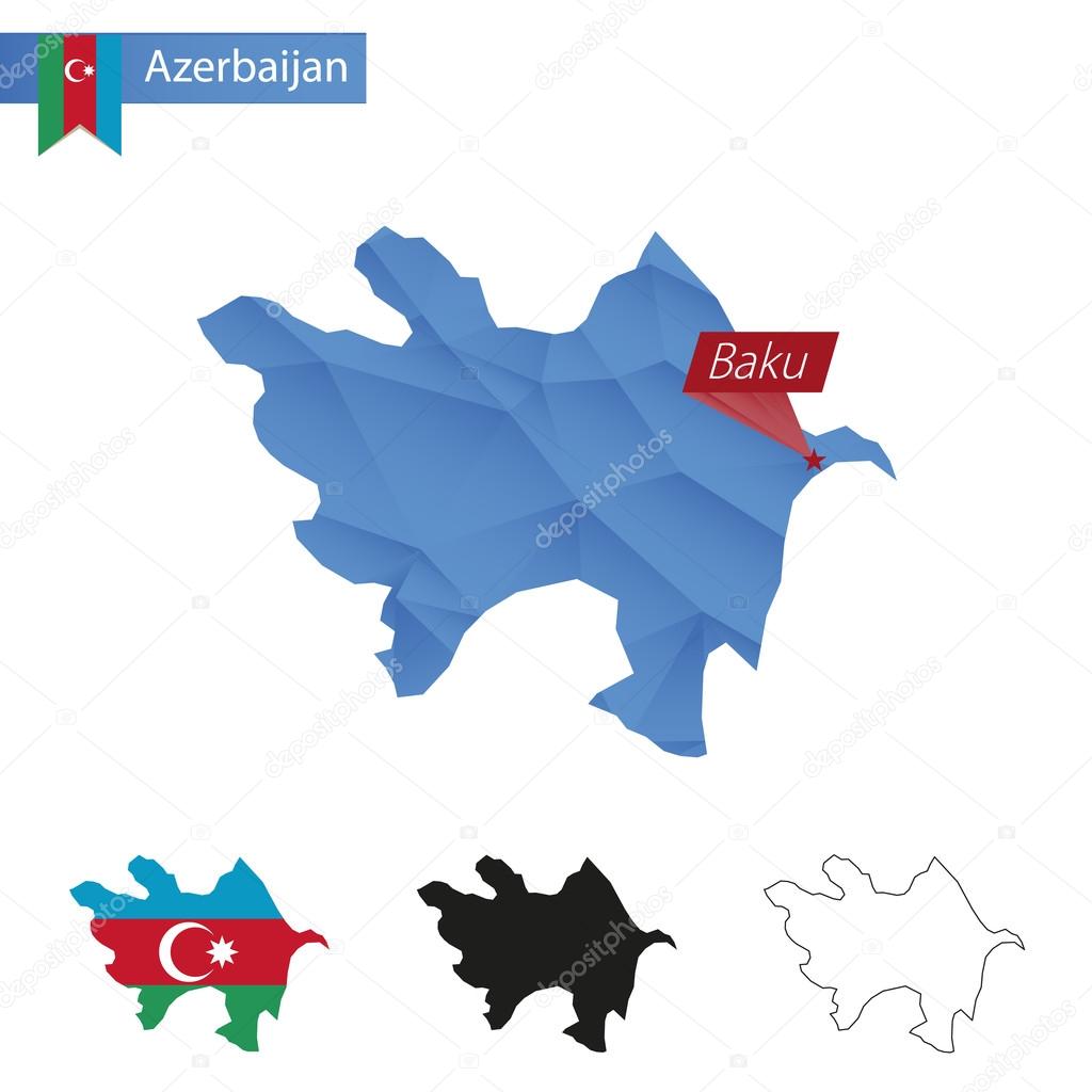 Azerbaijan blue Low Poly map with capital Baku.
