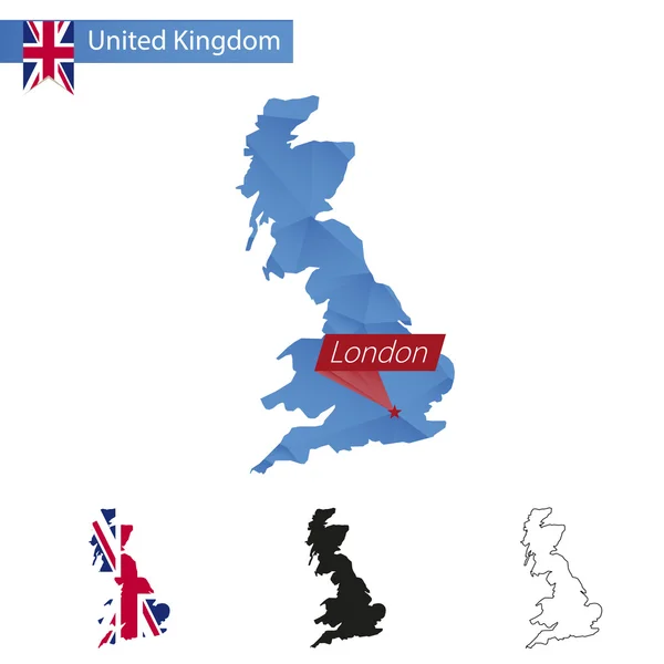 Başkent Londra İngiltere mavi düşük Poli harita. — Stok Vektör