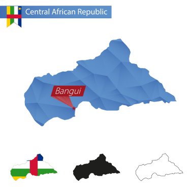 Orta Afrika Cumhuriyeti mavi düşük Poli harita başkent Bangui.