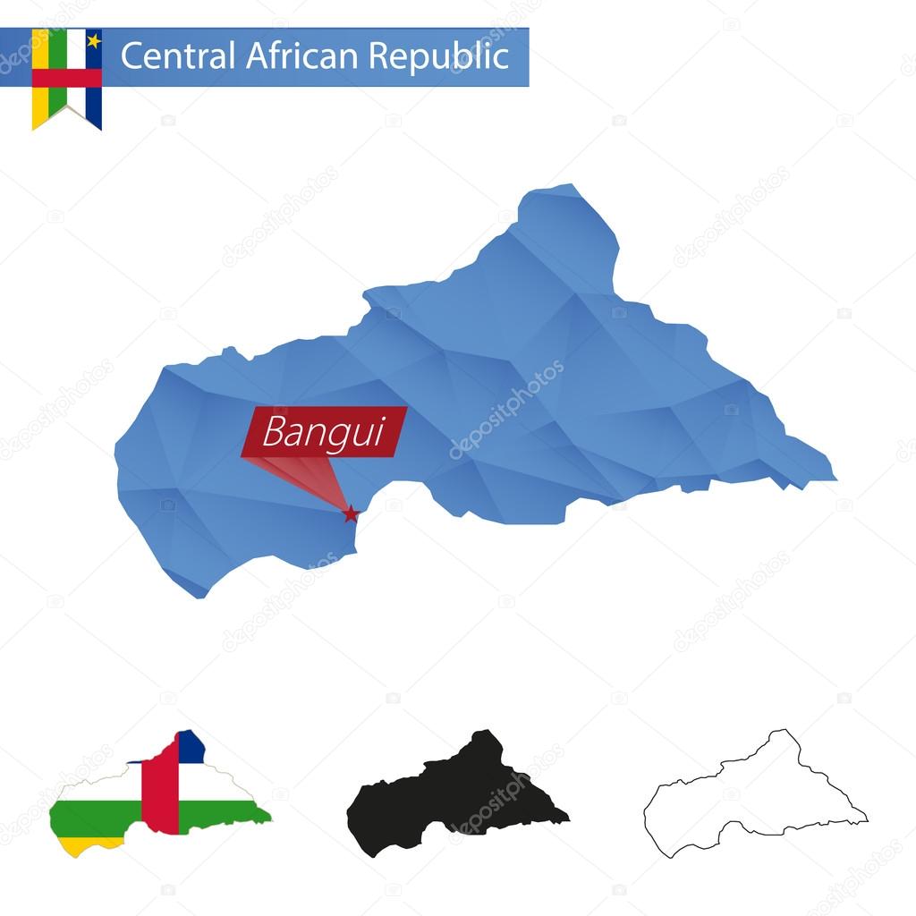 Central African Republic blue Low Poly map with capital Bangui.